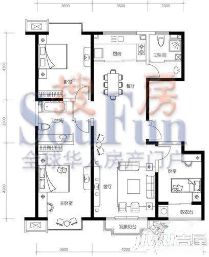 国富华庭3室2厅2卫户型图