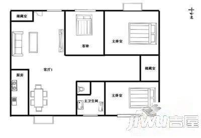 富康苑2室2厅1卫91㎡户型图