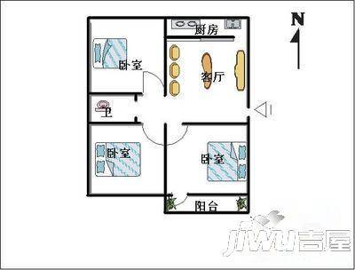京剧院宿舍2室1厅1卫70㎡户型图