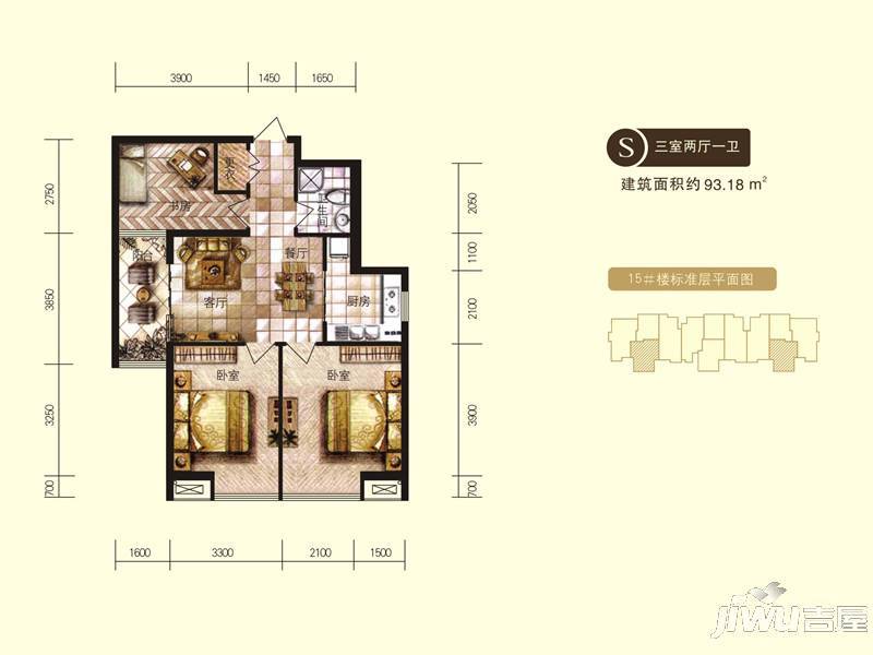 藏龙福地商铺普通住宅96.4㎡户型图