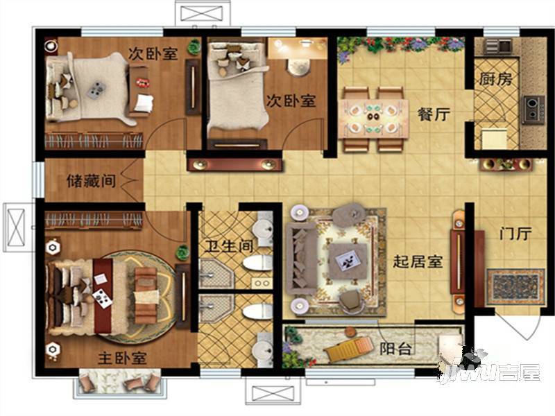 正洋花园3室2厅2卫114.3㎡户型图