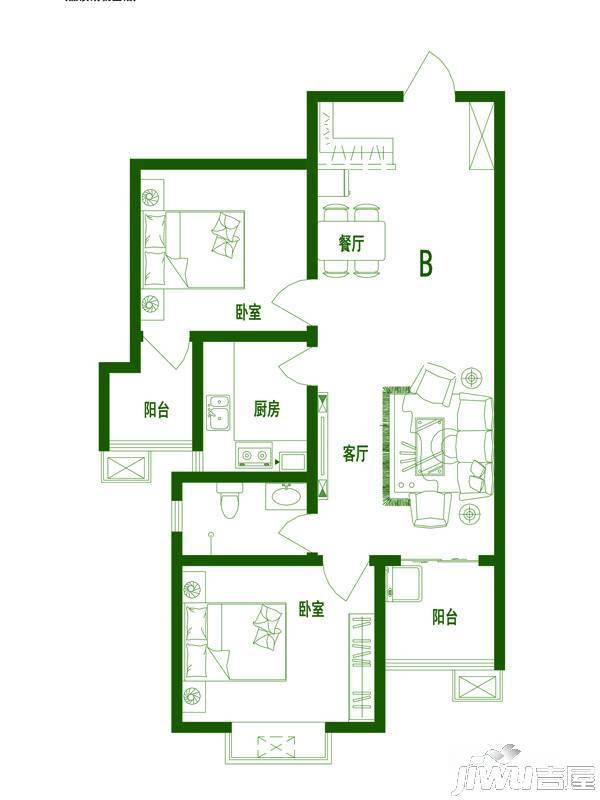 玉滨庭院2室2厅1卫94㎡户型图