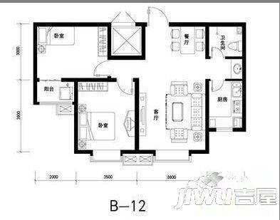 北郡B区1室1厅1卫43.6㎡户型图