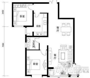 北郡B区1室1厅1卫43.6㎡户型图