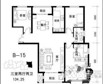 北郡B区1室1厅1卫43.6㎡户型图