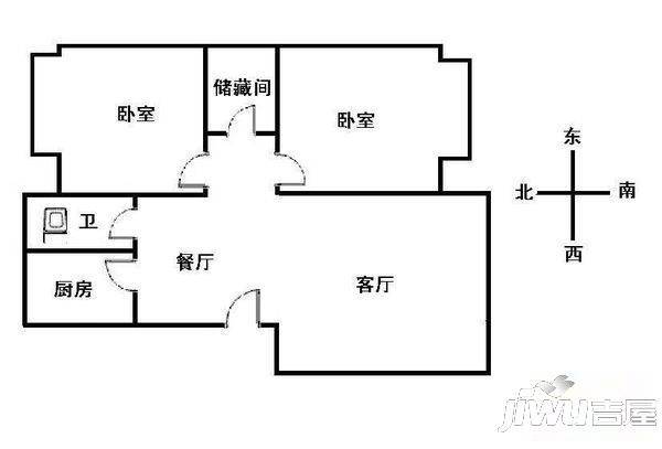 岳村花园2室2厅1卫105㎡户型图