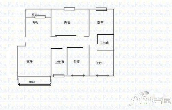 顺美华庭2室2厅1卫91.2㎡户型图