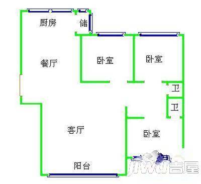 顺美华庭2室2厅1卫91.2㎡户型图