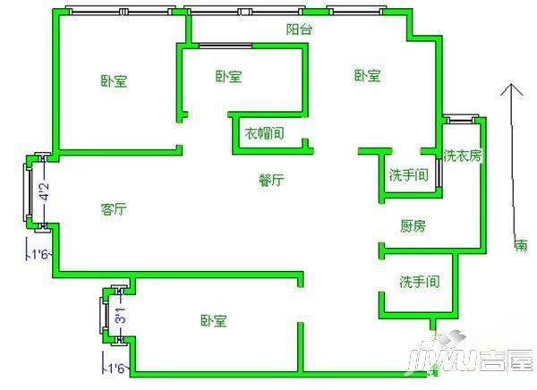 联邦名都二期2室2厅2卫120.5㎡户型图