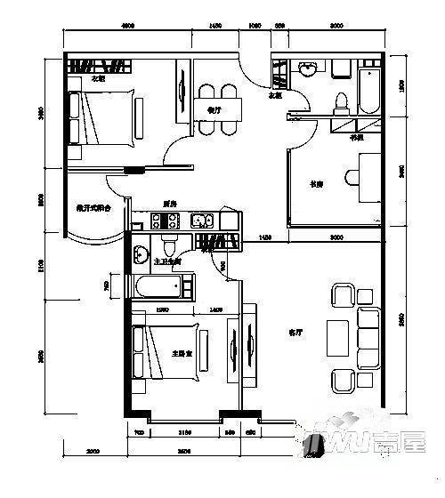 联邦名都二期2室2厅2卫120.5㎡户型图