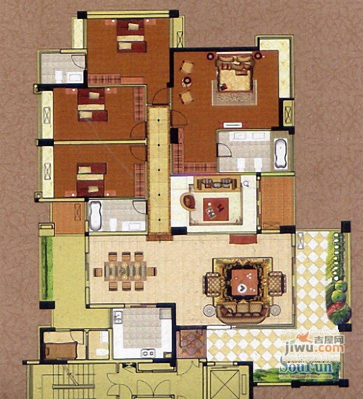 西湖豪庭4室3厅3卫148㎡户型图