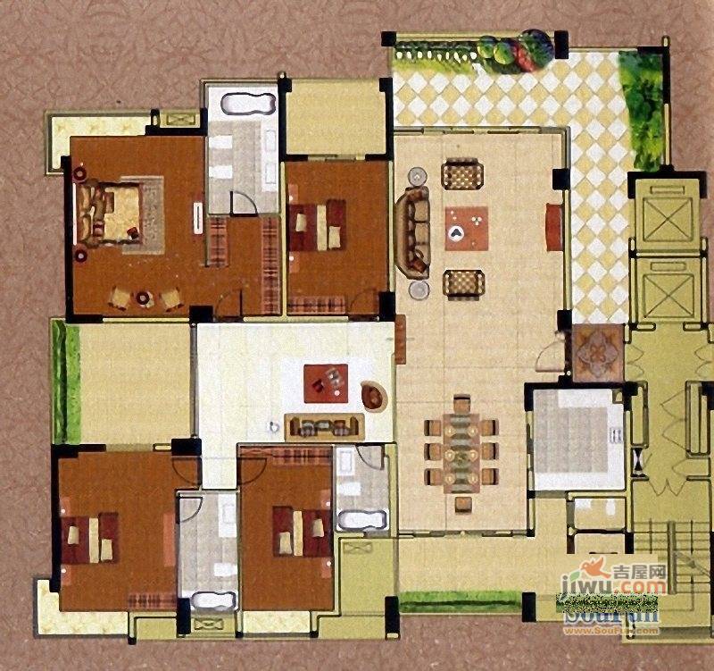 西湖豪庭4室3厅3卫148㎡户型图