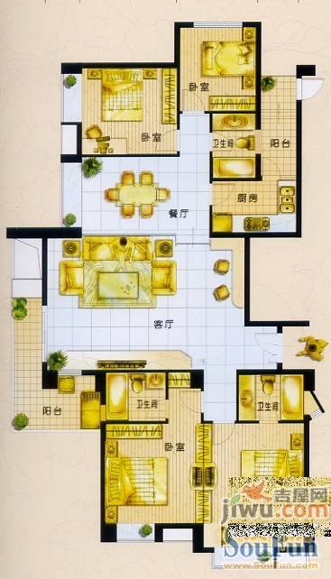 浔兴奥林春天4室2厅2卫户型图