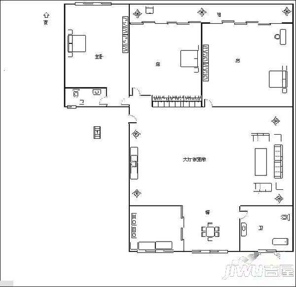 群盛湖心大厦3室2厅2卫147㎡户型图