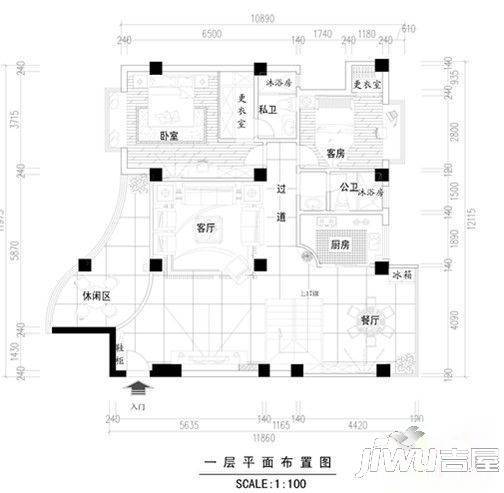 水岸假日3室2厅2卫133㎡户型图