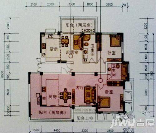 紫金华庭2室2厅2卫户型图