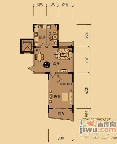 大明颐泽苑1室2厅1卫81㎡户型图