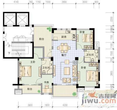 南岸花园3室2厅2卫128㎡户型图