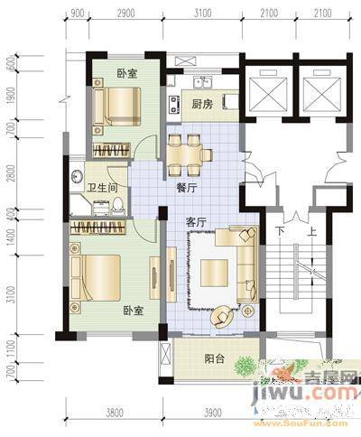 南岸花园3室2厅2卫128㎡户型图