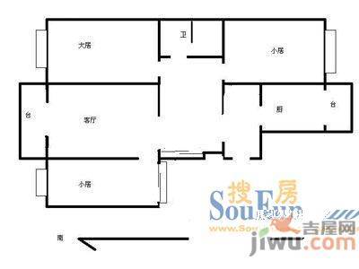 福东花园2室1厅1卫户型图