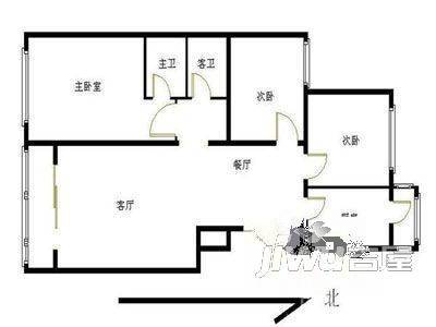 枫华景园3室2厅1卫103.1㎡户型图