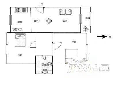 人利华府2室2厅1卫户型图