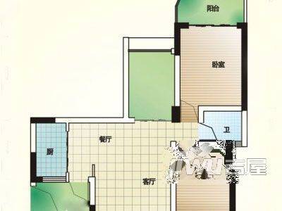 柯笛花园2室1厅1卫户型图