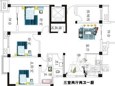 山水华庭3室2厅2卫151.1㎡户型图