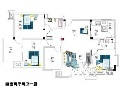 山水华庭3室2厅2卫151.1㎡户型图