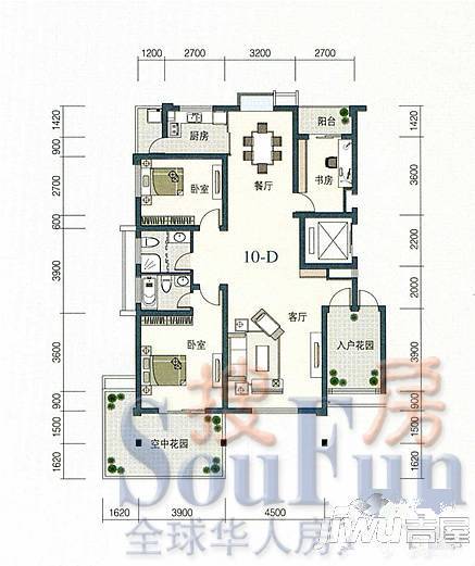 山水华庭3室2厅2卫151.1㎡户型图