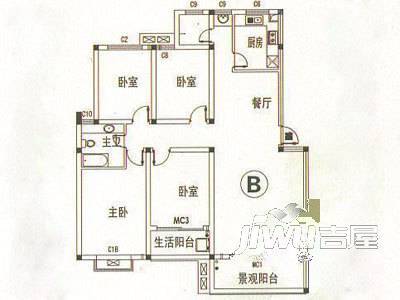 锦秀河山3室2厅2卫户型图