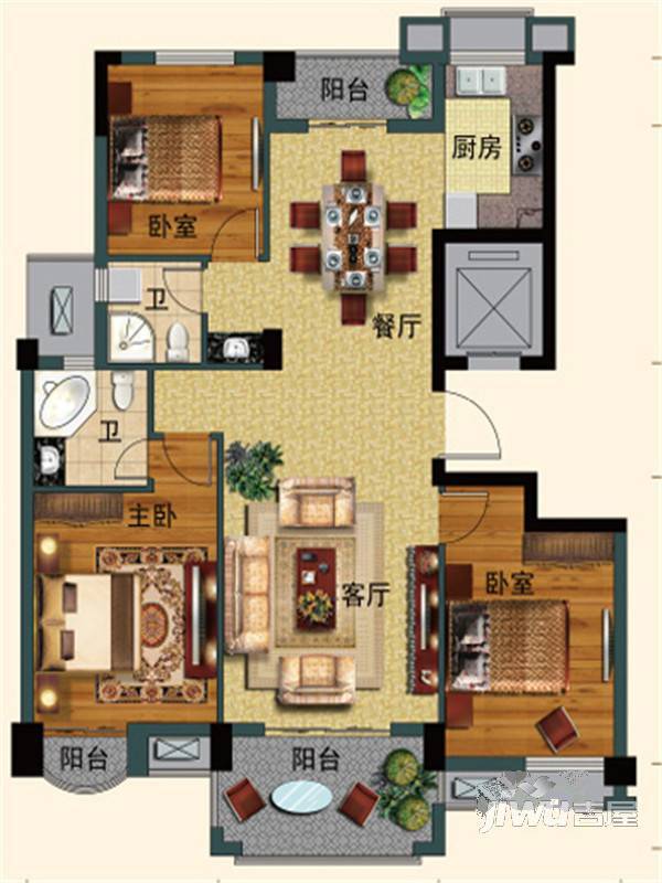 陶居苑3室2厅2卫131㎡户型图