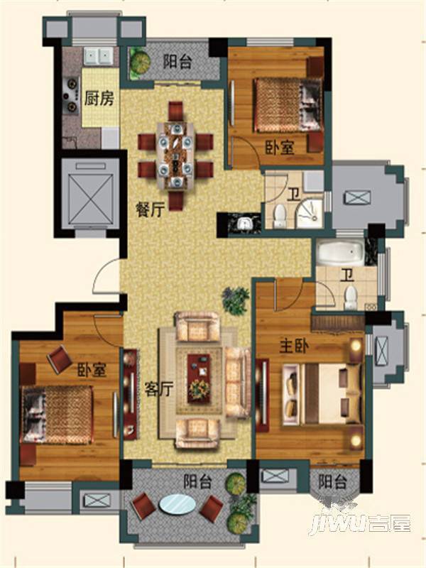 陶居苑3室2厅2卫131㎡户型图