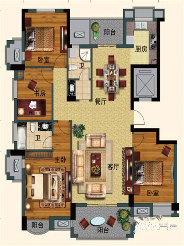 陶居苑3室2厅2卫131㎡户型图