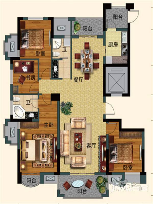 陶居苑3室2厅2卫131㎡户型图