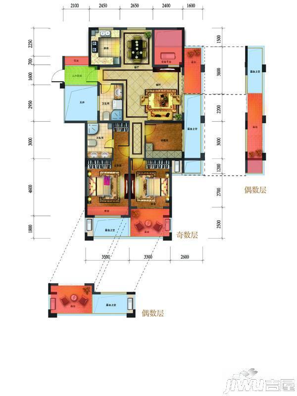 庆盛华府一号院3室2厅2卫139㎡户型图