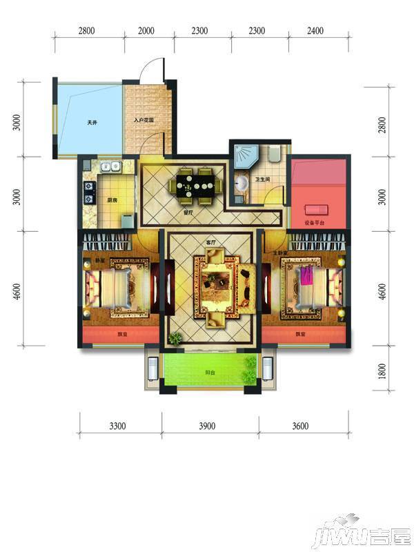 庆盛华府一号院2室2厅1卫104㎡户型图