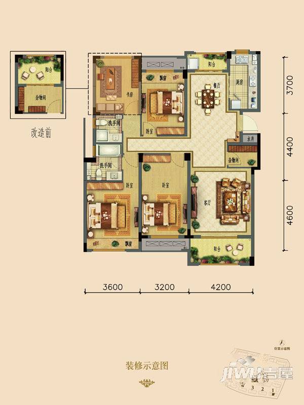 龙湖原著3室2厅2卫142㎡户型图