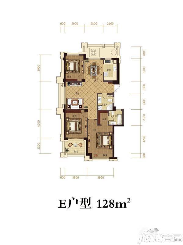 滨江城市之星3室2厅1卫88㎡户型图