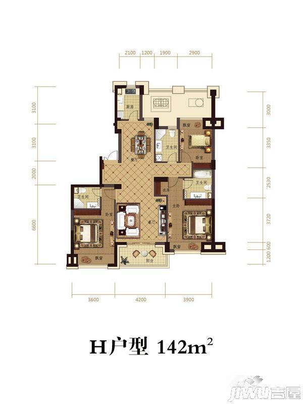 滨江城市之星3室2厅1卫88㎡户型图