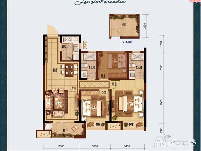 龙湖原著3室2厅2卫142㎡户型图