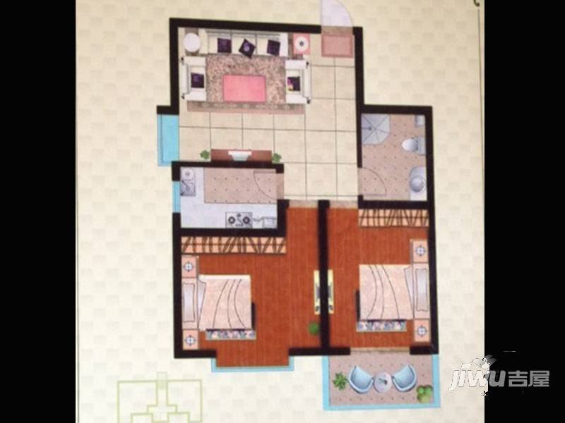 学府苑2室1厅1卫87㎡户型图