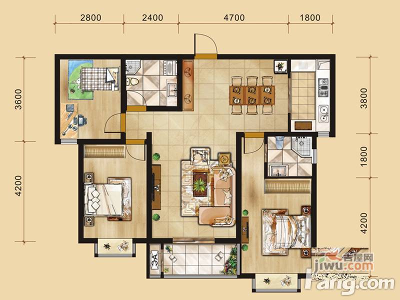 龙景逸墅三期2室2厅2卫118㎡户型图