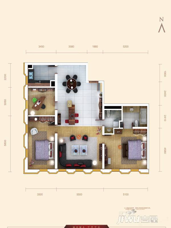 万国城moma3室2厅3卫193.6㎡户型图