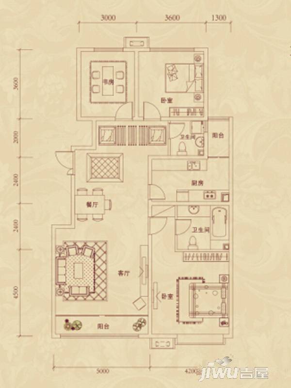 复地东山国际洋房3室1厅2卫147.9㎡户型图