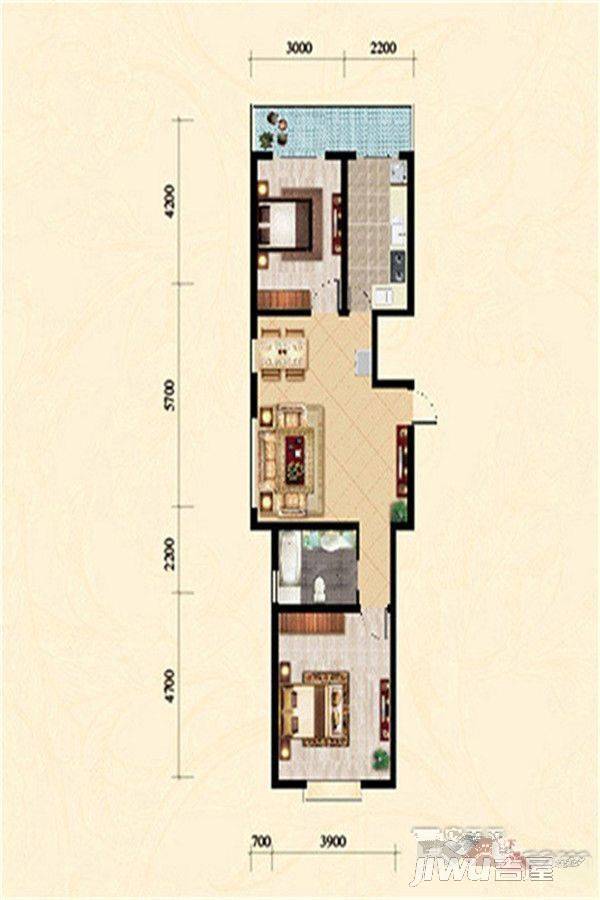 龙凤花园2室2厅1卫89.4㎡户型图