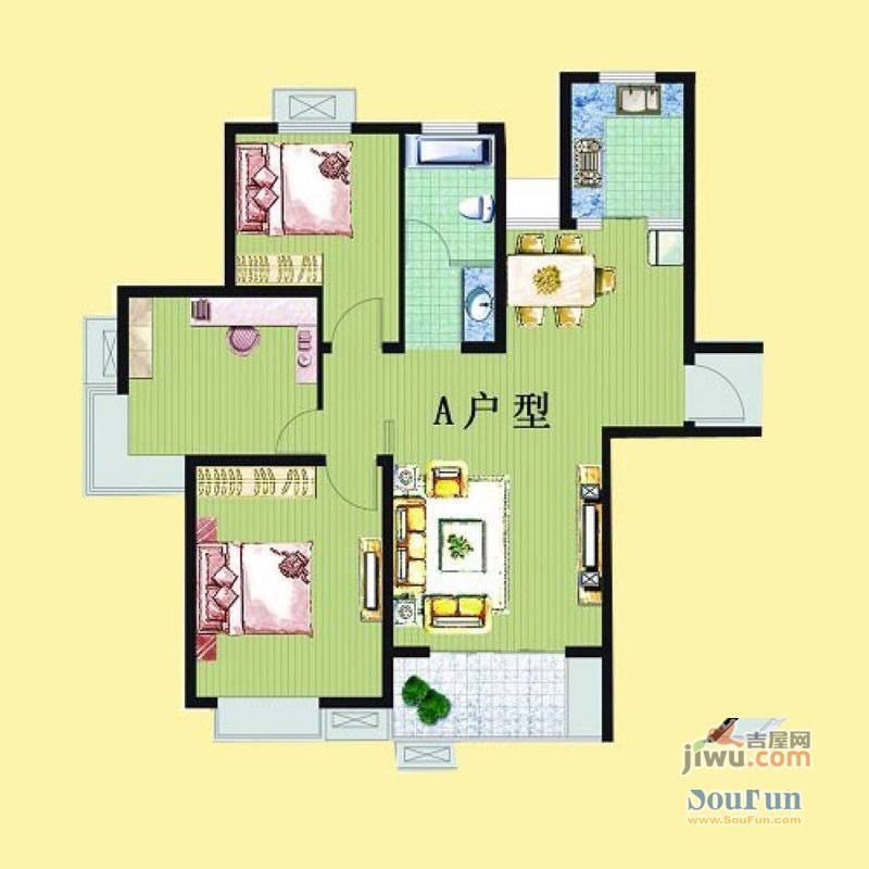 盛天茗苑3室2厅1卫106㎡户型图