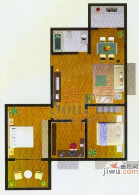 东方明珠嘉苑2室2厅1卫103.5㎡户型图