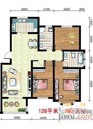 锦绣滨湖3室2厅2卫128㎡户型图