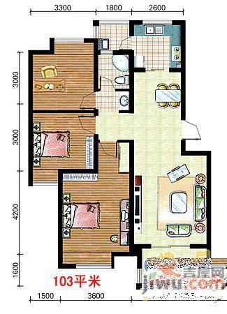 锦绣滨湖3室2厅1卫103㎡户型图